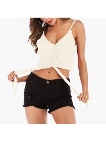 Camisoles & Tanks Women's Casual V Neck Spaghetti Straps Tie Front Cami Crop Top Camisole - White - CS1906GY9ML $17.10