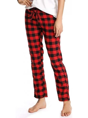 Bottoms Women's 100% Cotton Super Soft Flannel Plaid Pajama Pants Sleep Lounge Trousers with Pockets - Black Red - CD18M2560X...