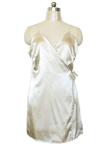 Nightgowns & Sleepshirts Imitation Silk Vest Suspender Skirt Bottom wear Solid Color V-Neck Irregular Dress - Golden - CU19D0...