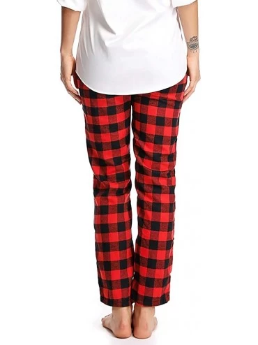 Bottoms Women's 100% Cotton Super Soft Flannel Plaid Pajama Pants Sleep Lounge Trousers with Pockets - Black Red - CD18M2560X...