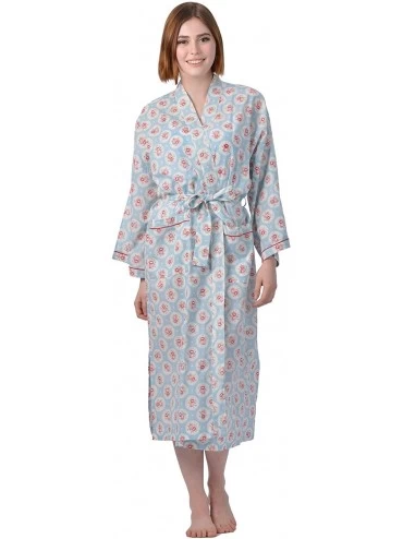 Robes Women's 100% Cotton Robe - Printed - 18 Prints - Addison Blue - C812NSH4G59 $62.63