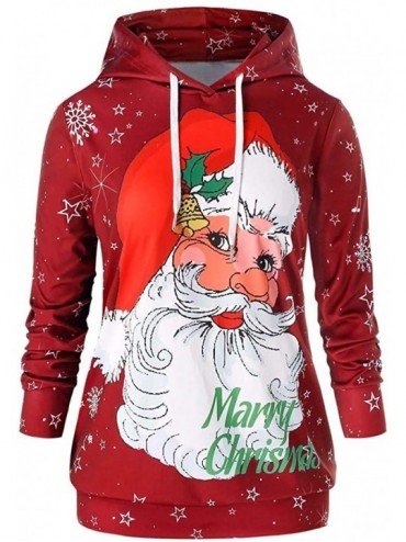 Tops Christmas Sweatshirt Women Men Lover Christmas Top Casual Preinted Hooded Long Sleeve Pullover Blouse Coat - Red - CC18A...