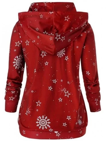 Tops Christmas Sweatshirt Women Men Lover Christmas Top Casual Preinted Hooded Long Sleeve Pullover Blouse Coat - Red - CC18A...