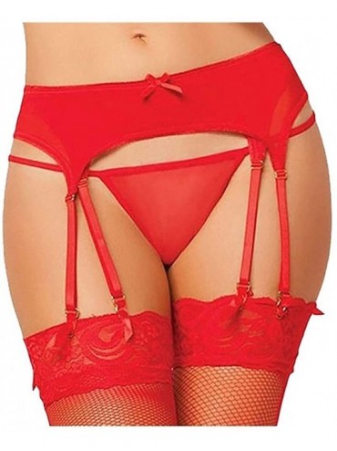Garters & Garter Belts Women Sexy Lace Bow Perspective Thigh-Highs Garter Belt Suspender Lingerie - Red 1 - C71945M94EO $16.40