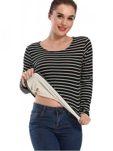 Thermal Underwear Women's Winter Shirts Fleece Lined Casual Baselayer Long Sleeve Striped T-Shirt - Black - CN18WTEOIZX $47.77