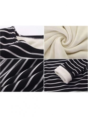 Thermal Underwear Women's Winter Shirts Fleece Lined Casual Baselayer Long Sleeve Striped T-Shirt - Black - CN18WTEOIZX $18.86