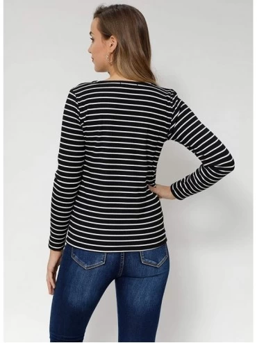 Thermal Underwear Women's Winter Shirts Fleece Lined Casual Baselayer Long Sleeve Striped T-Shirt - Black - CN18WTEOIZX $18.86