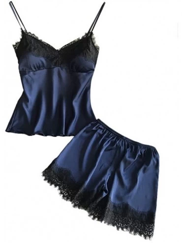 Nightgowns & Sleepshirts Womens Sexy Lingeries Satin Sling Sleepwear Lace Bowknot Nightdress Loose Floral Underwear - Blue - ...