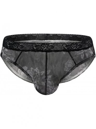 Boxer Briefs Men's Printed Flower Briefs- Low Rise Pouch Bikini Underwear Sexy Lace Waistband Briefs - Black - CM19DAONK7L $2...