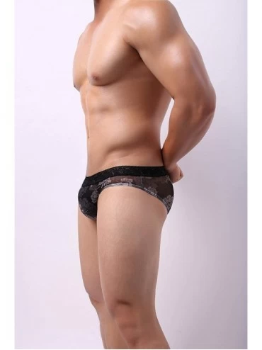Boxer Briefs Men's Printed Flower Briefs- Low Rise Pouch Bikini Underwear Sexy Lace Waistband Briefs - Black - CM19DAONK7L $1...