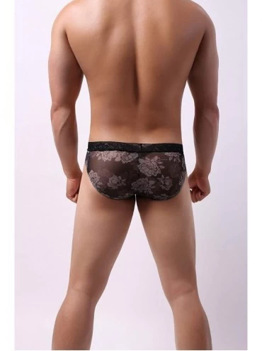 Boxer Briefs Men's Printed Flower Briefs- Low Rise Pouch Bikini Underwear Sexy Lace Waistband Briefs - Black - CM19DAONK7L $1...