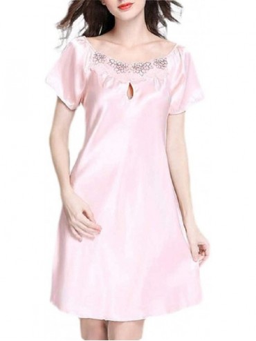 Nightgowns & Sleepshirts Women Satin Short Sleeve Nightwear Nightgown Nightwear - 5 - CI19DDY4OMH $42.86