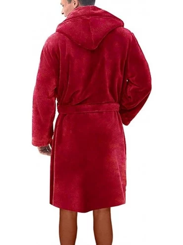 Shapewear Men's Hooded Fleece Plush Soft Shu Velveteen Robe Full Length Long Bathrobe - Red - CH193M46TOZ $20.88