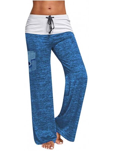 Nightgowns & Sleepshirts Women Drawstring Wide Leg High Waist Long Loose Casual Pants Yoga Trousers - Blue - C0198404XWT $20.89