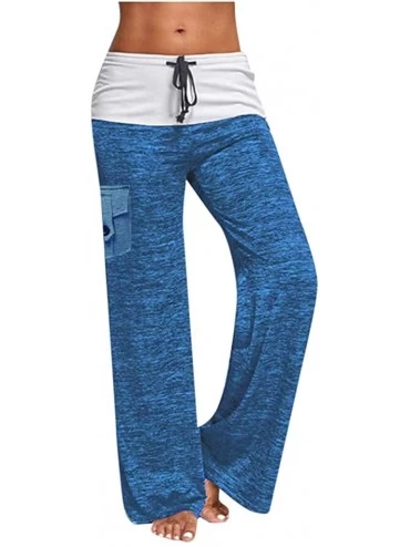 Nightgowns & Sleepshirts Women Drawstring Wide Leg High Waist Long Loose Casual Pants Yoga Trousers - Blue - C0198404XWT $41.78