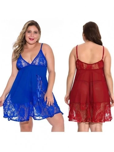 Baby Dolls & Chemises Women for Sex Lace Plus Size Backless Pajama Chemise Mini Babydoll Bodysuit XL-4XL - Wine Red - CR1903H...