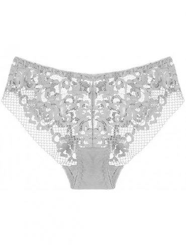 Panties Women's Openwork Lace Sexy Panties Mid-Rise Breathable Simple Panties Cotton Lining - Gray - CZ18Y0OE9MZ $35.96