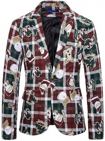 Sleep Tops Mens Christmas Sport Coat Slim Fit Casual Blazer One Button Business Suit Jacket - Red - CR18ZWE5IKU $71.17