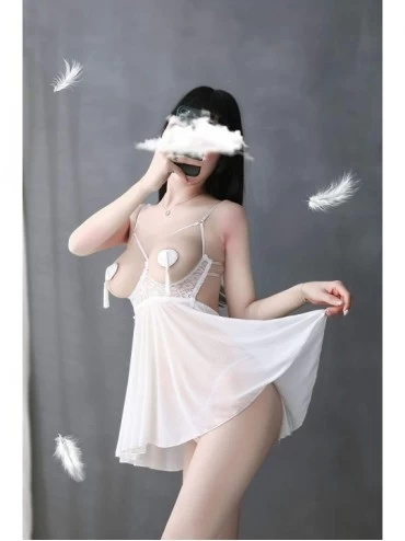 Baby Dolls & Chemises Ladies Erotic Pajamas Lace Babydoll Lingerie Open Front Nightie Outfits Chiffon Sexy - White - CJ19CGAR...