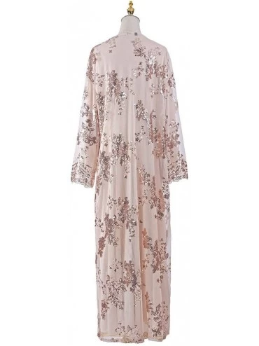 Robes Muslim Women Lace Sequin Cardigan Maxi Sequins Open Abaya Robe Kaftan Dubai - 01-gold - CI196S9WZAE $29.37