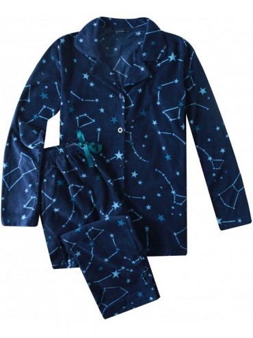 Sets Twin Boat Womens Fleece Pajama Set - Warm Pajamas for Winter - Constellations Navy/Teal - CM18EOKEIWE $69.12