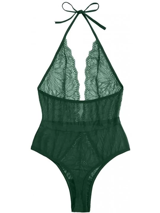 Baby Dolls & Chemises New Women Lingerie Lace Teddy Deep V Neck Backless Bodysuit Babydoll Underwear - Green - CC190ZN5GY9 $1...