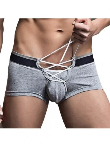 Boxer Briefs Men's Sexy Lingerie Cotton Tie Rope Cute Boxer Brief Underwear Panties - Grey2 - CH182DYSIW7 $15.11