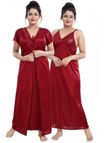 Robes Multicolor Satin Solid Women Nighty with Robe (Free Size) - Maroon - CF1217HDPC1 $45.48