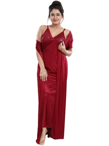 Robes Multicolor Satin Solid Women Nighty with Robe (Free Size) - Maroon - CF1217HDPC1 $45.48