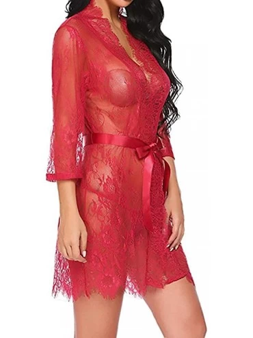 Nightgowns & Sleepshirts Women Sexy Lingeries Sets-Exotic Babydoll Sleepwear Underwear Lace Loose Hollow Out Ladies Robe - Re...