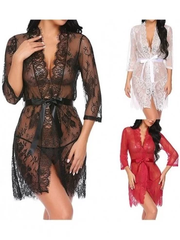 Nightgowns & Sleepshirts Women Sexy Lingeries Sets-Exotic Babydoll Sleepwear Underwear Lace Loose Hollow Out Ladies Robe - Re...
