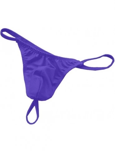 Bikinis Sexy Mens Lingerie Briefs Jockstraps- One Piece Thong Bikini Front Hole Underwear G-String Underpants - Purple - CU19...