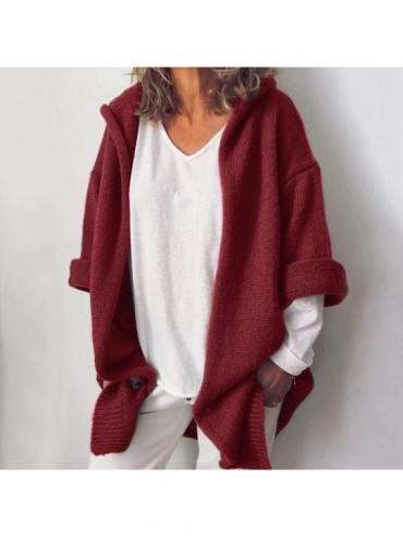 Thermal Underwear Women's Fashion Sweaters Loose Cardigans Blouses with Pockets - Red - C818ZW73UDT $69.78