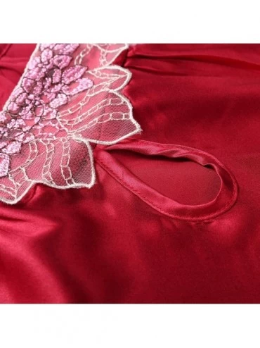 Nightgowns & Sleepshirts Sexy Delicately Sleepwear Lace Chemise Satin Slip Silk Negligee Nightie for Women - Wine Red - CZ18O...