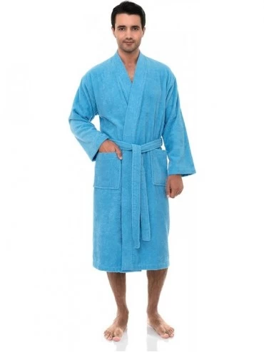 Robes Men's Robe- Turkish Cotton Terry Kimono Bathrobe - Alaskan Blue - CG18IL5ICOA $27.73