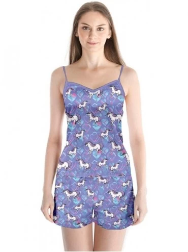Sets Women's Summer Sleepwear Cute Unicorn Dream Big Party Satin Pajamas Set- XS-3XL - Medium Purple - CX18MEX3D37 $26.95