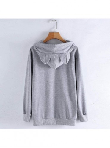 Thermal Underwear Cat Ear Hoodie Sweater Womens Solid Long Sleeve Sweatshirt Hooded Pullover Tops Blouse - Gray-b - CB18M2YQW...