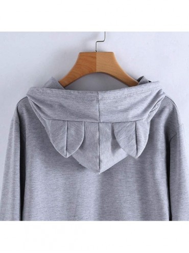 Thermal Underwear Cat Ear Hoodie Sweater Womens Solid Long Sleeve Sweatshirt Hooded Pullover Tops Blouse - Gray-b - CB18M2YQW...