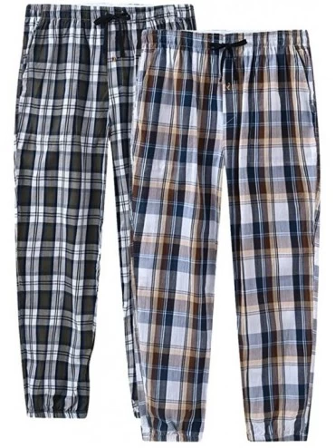 Sleep Bottoms Mens Pajama Pant Lounge Pants Sleepwear Pants Soft Cotton Plaid Lounge Pants with Pockets - Brown/Black - CX193...