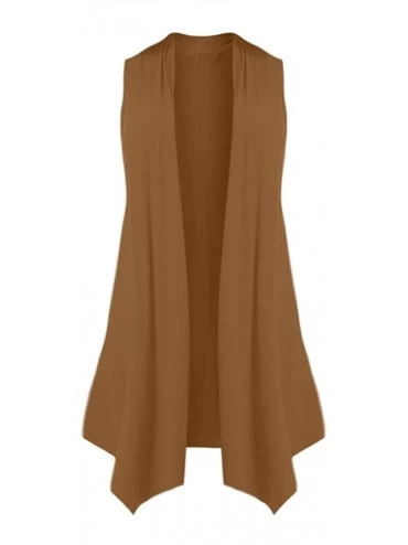 Thermal Underwear Women's Sleeveless Draped Open Front Cardigan Vest Asymmetric Hem Women Blouse - Brown - CG18SS0HZGR $15.43