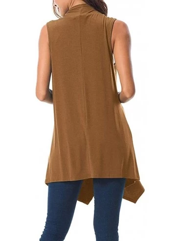 Thermal Underwear Women's Sleeveless Draped Open Front Cardigan Vest Asymmetric Hem Women Blouse - Brown - CG18SS0HZGR $15.43