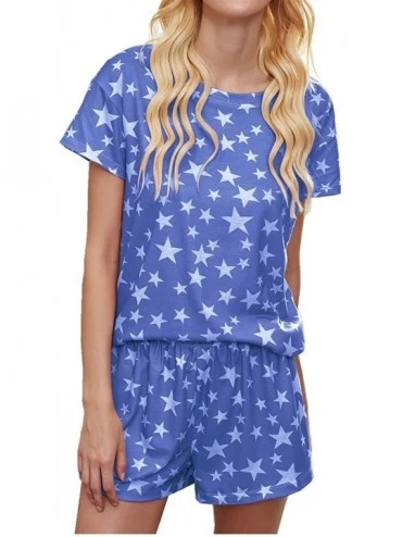 Sets Women's Tie Dye Pajamas Sets Short Sleeve Top and Shorts Pj Set Star Loungewear Nightwear Sleepwear - Star-blue - CS190L...