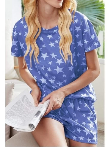 Sets Women's Tie Dye Pajamas Sets Short Sleeve Top and Shorts Pj Set Star Loungewear Nightwear Sleepwear - Star-blue - CS190L...