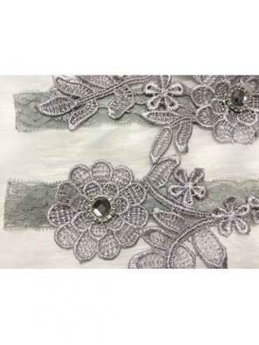Garters & Garter Belts Lady Sexy Lace Wedding Garter Set for Bride Rhinestone Bridal Garter Set - 2 Gray - CG18H99UQ46 $13.19