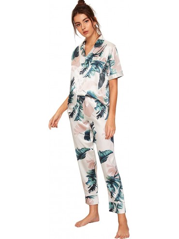 Sets Women's Printed Pajamas Set Button Down Sleepwear Nightwear Pj Lounge Sets - A White - CW194TEX6KI $53.15