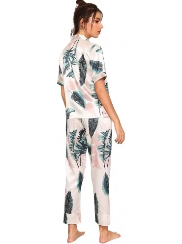 Sets Women's Printed Pajamas Set Button Down Sleepwear Nightwear Pj Lounge Sets - A White - CW194TEX6KI $22.69