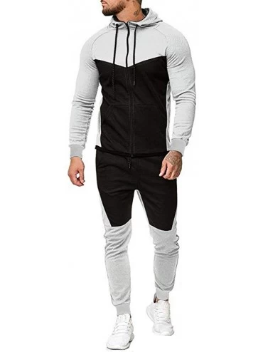 Trunks Men Sport Suit Patchwork Sweatsuit Zipper Hoodies Outfit Contrast Jogging Full Tracksuit - Gray - C7193M4C7IT $27.75