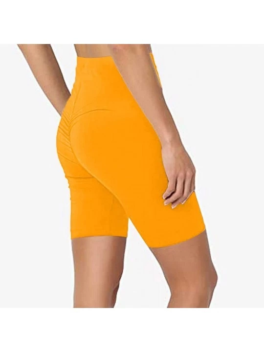 Panties Lady Solid Pocket High-Waist Hip Stretch Underpants Running Fitness Yoga Shorts - G-yellow - CL190OQ87XZ $10.25