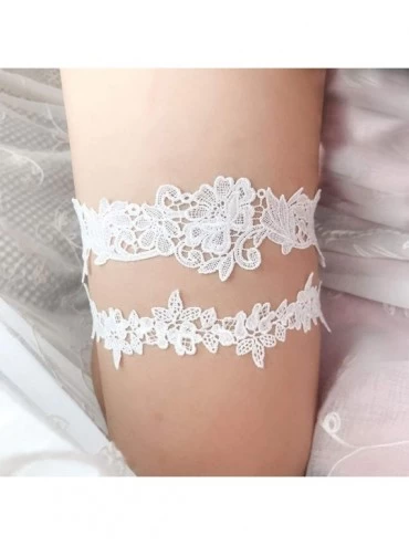 Garters & Garter Belts Wedding Garters Set Lace Bridal Garter Stretchy Floral Garter for Bride Blue White - White-1 - CL18ZCO...