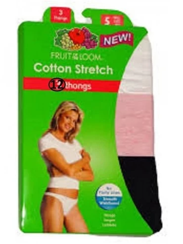 Panties Women's 12 Pack Cotton Stretch Thongs Panties -Colors May Vary - CJ12EM9ZKSD $26.78